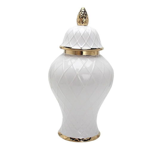 Ginger Jar Style Ceramic White Flower Vase With Lid / Ruchi 