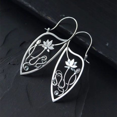 Lotus Flower Design Silver Metal Earrings / Ruchi