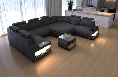 U-shaped LED Leather Sectional Sofa
