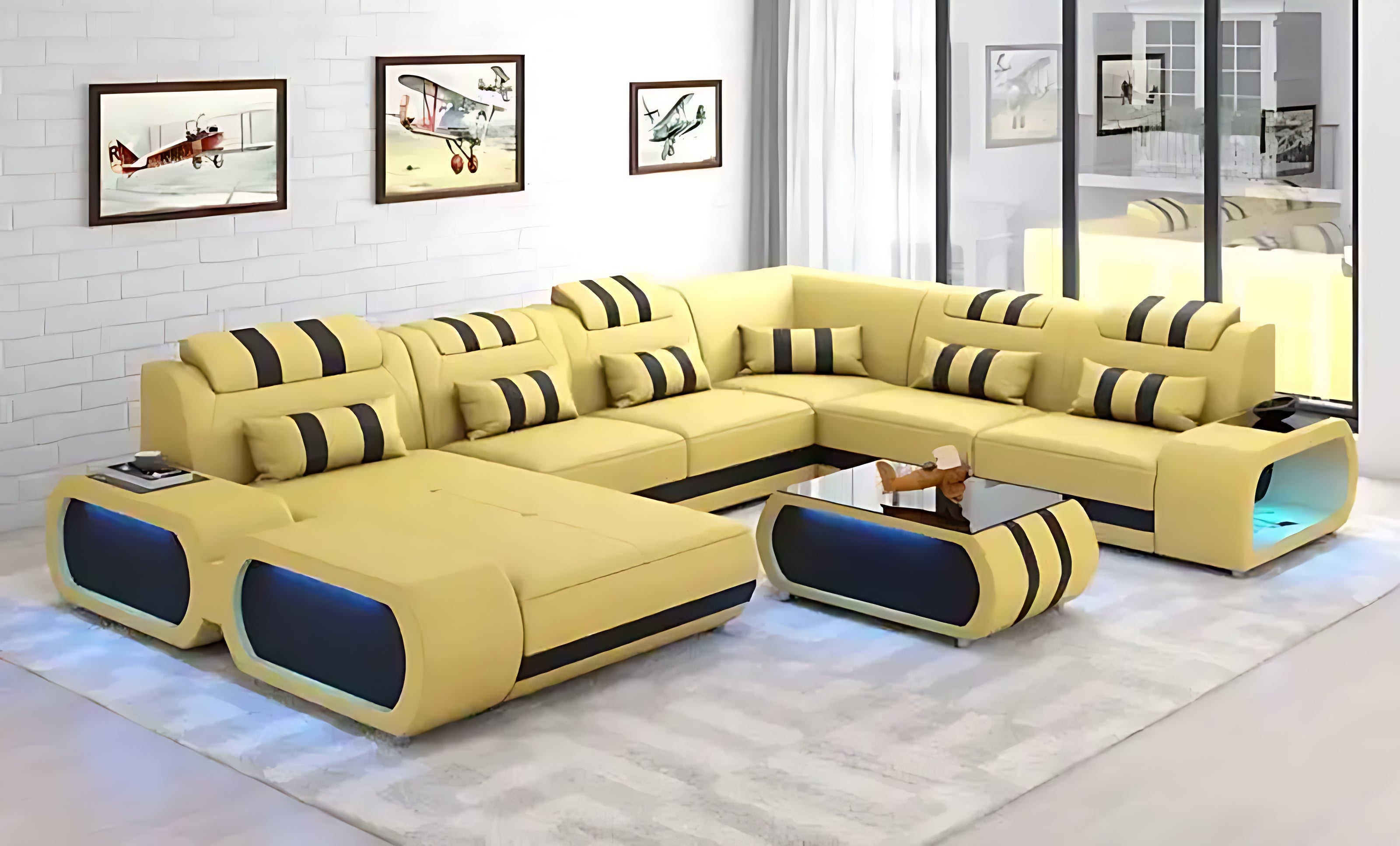 Leather Sectional Sofa With LED Lights / Ruchi 