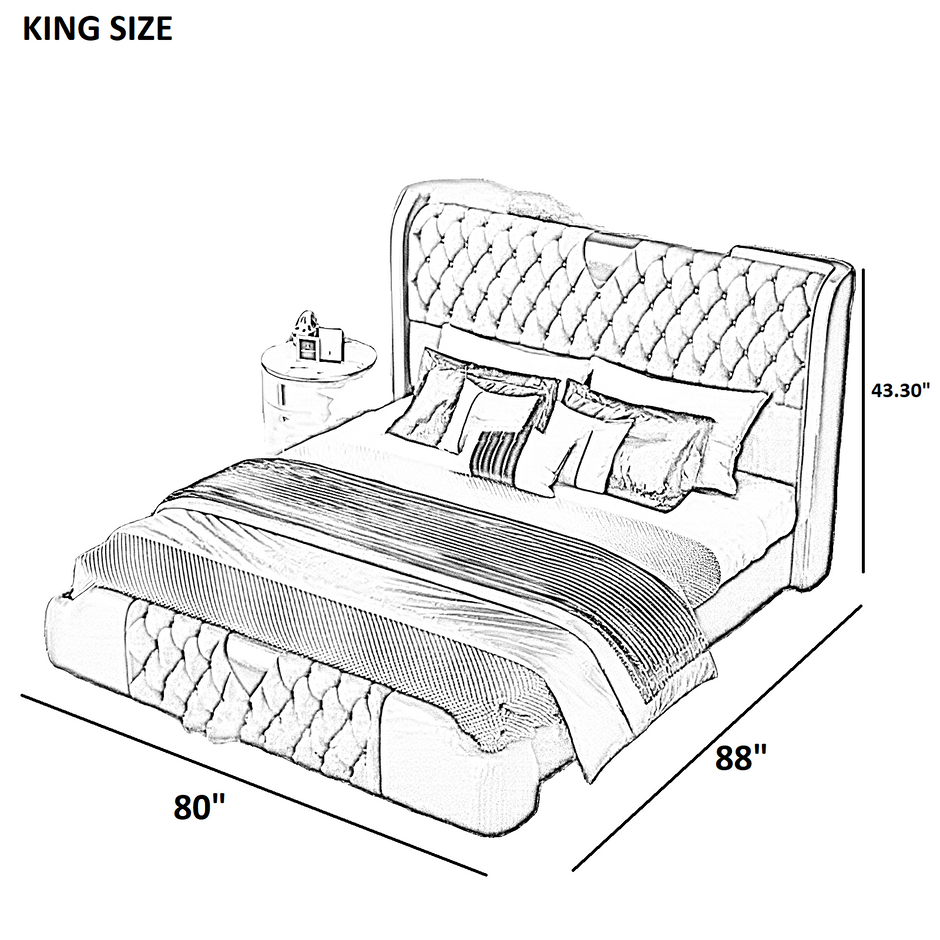 Modern Button Tufted Leather Bed / Ruchi