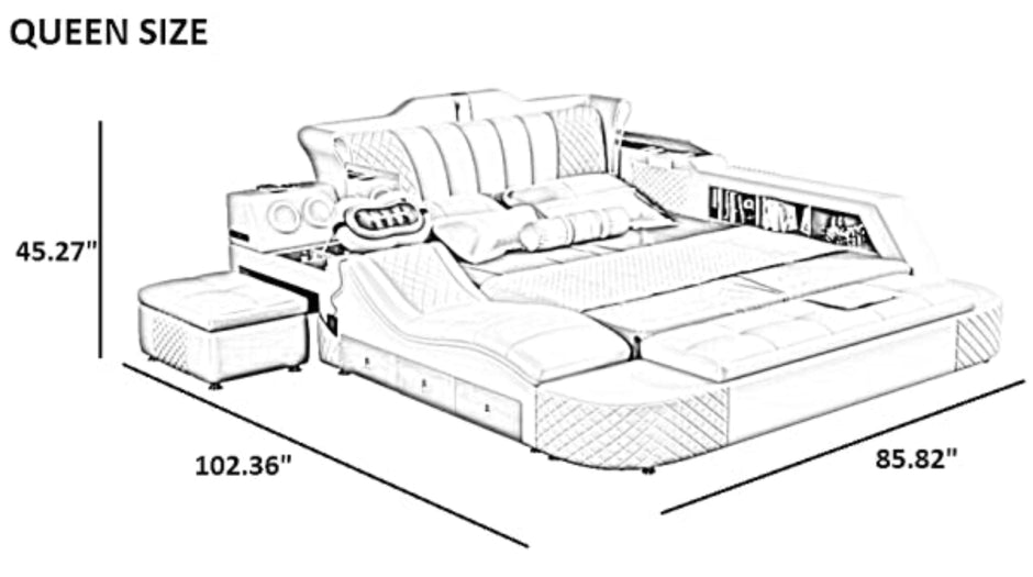 Multifunctional Smart Leather Bed With Massager