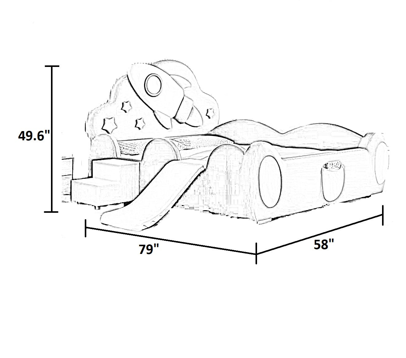 Spaceship Leather Kids Bed With Slide