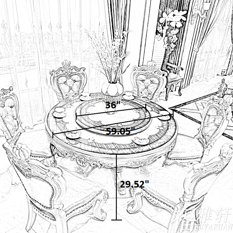 European Round Wooden Dining Table Set For 6