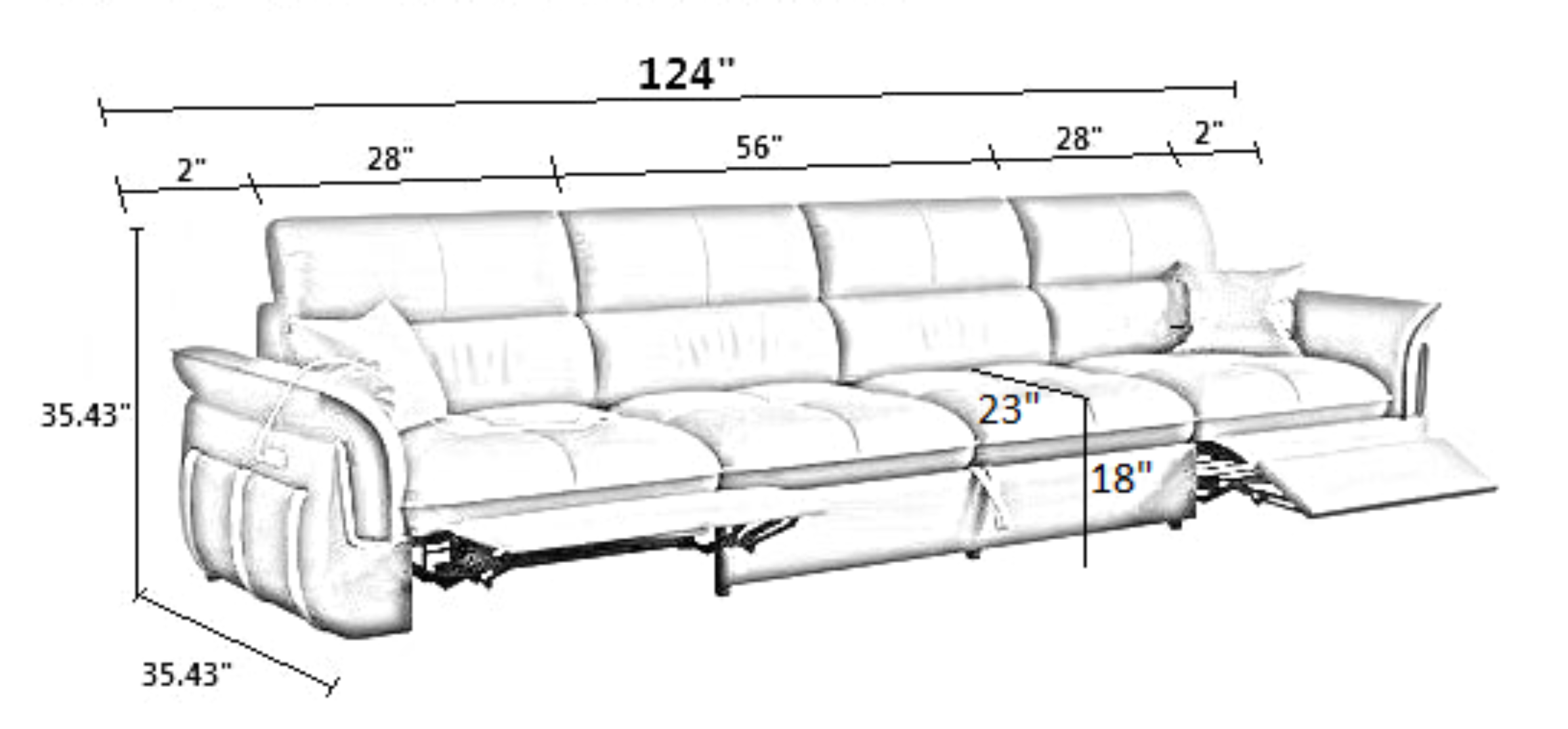 Multifunctional Dual Recliner Leather Sofa Bed