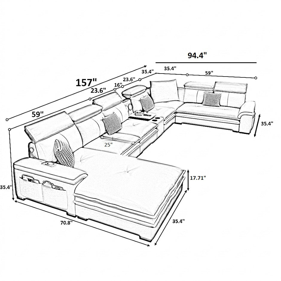 Relaxing U-Shaped Leather Sectional Sofa