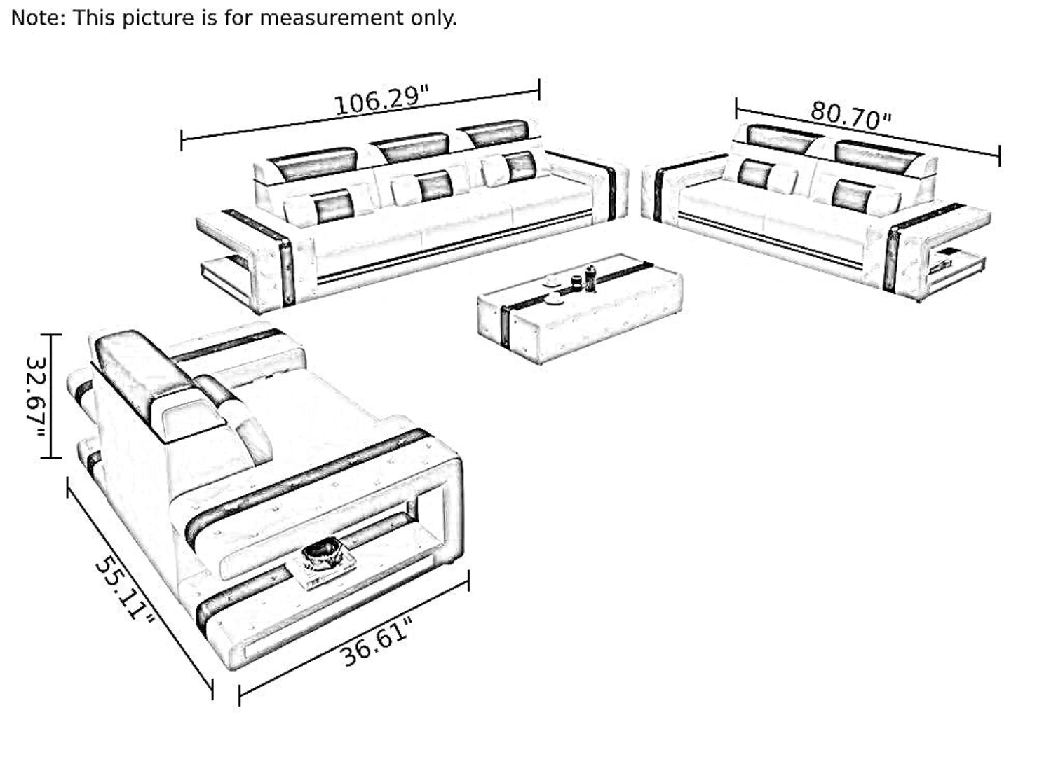 Elegant Design LED Leather Sofa Set / Ruchi
