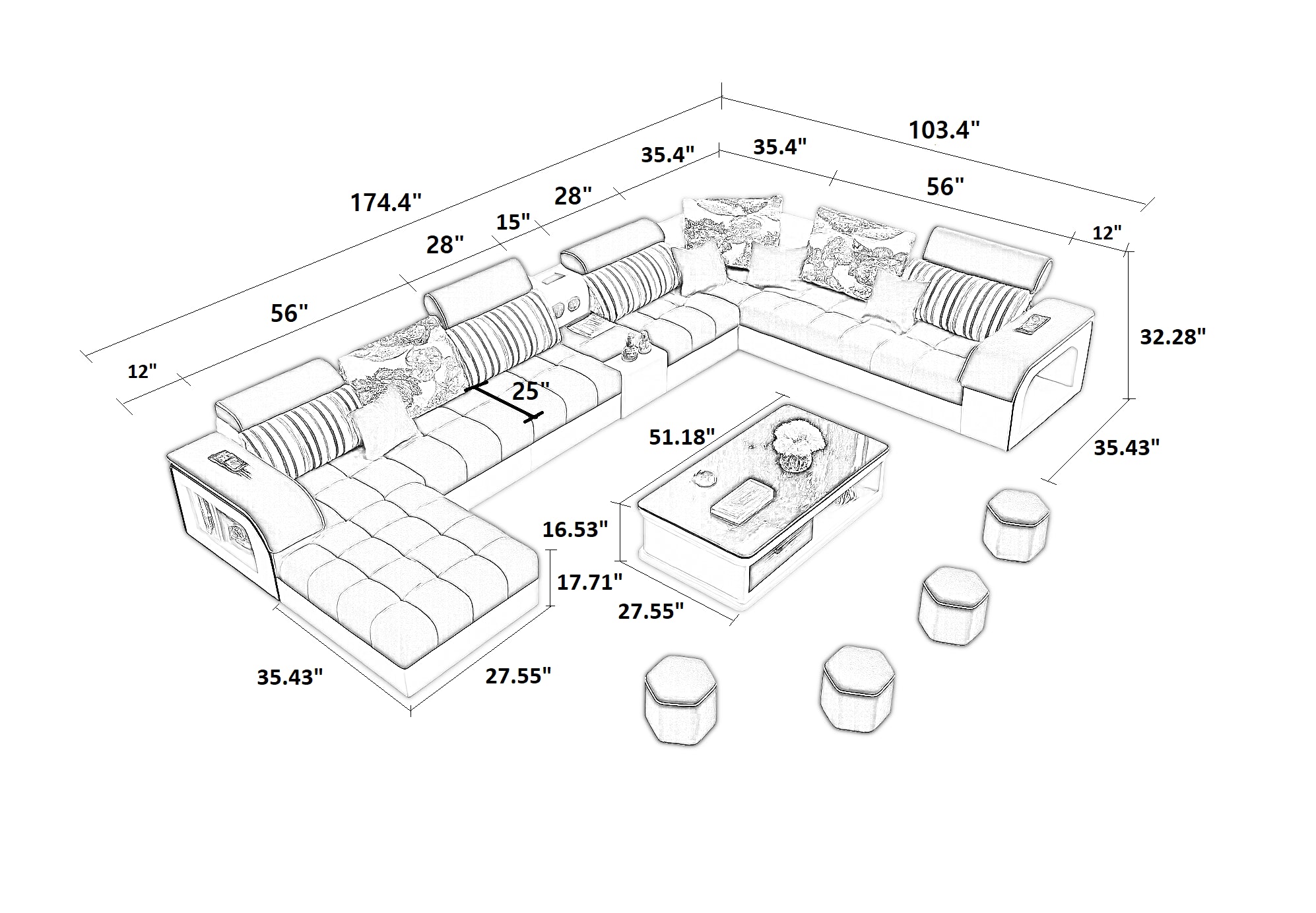 Modern Multifunctional Fabric Sectional Sofa
