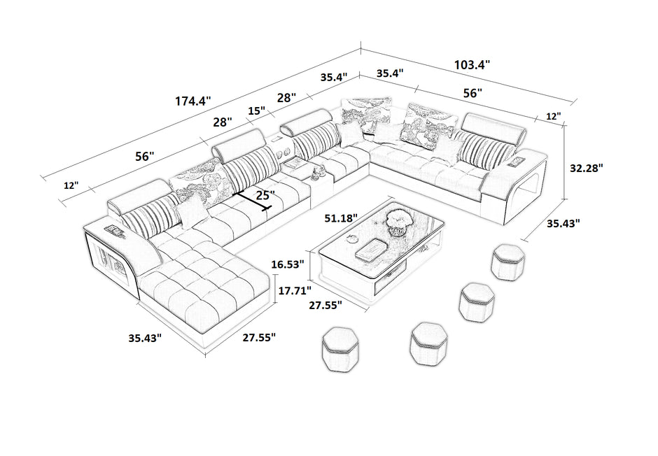 Modern Multifunctional Fabric Sectional Sofa