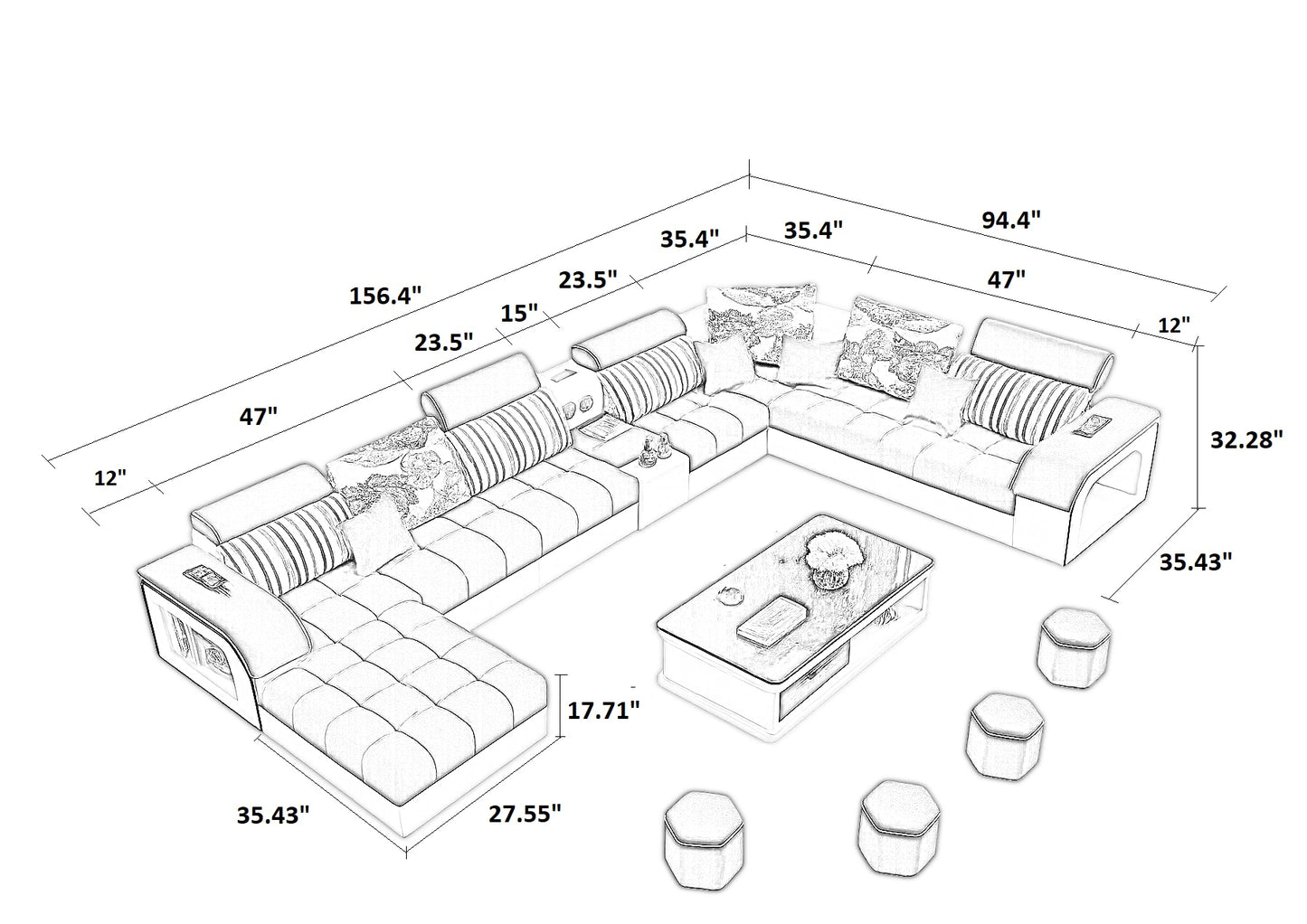 Modern Multifunctional Microfiber Modular Sectional Sofa / Ruchi