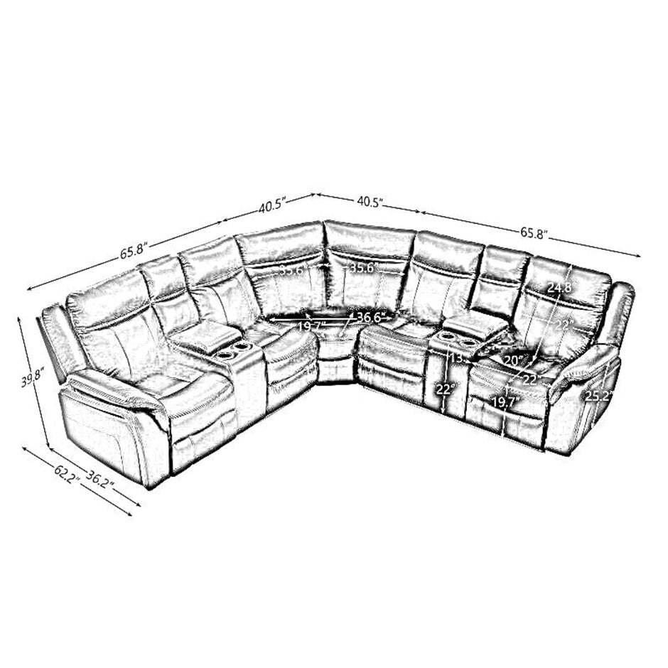 Leather Power Recliner LED Sectional Sofa