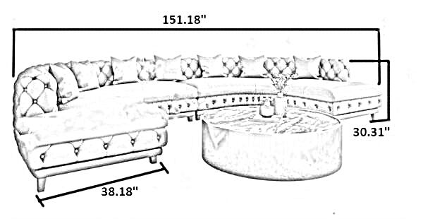 Curved Button Tufted Leather Sectional Sofa / Ruchi