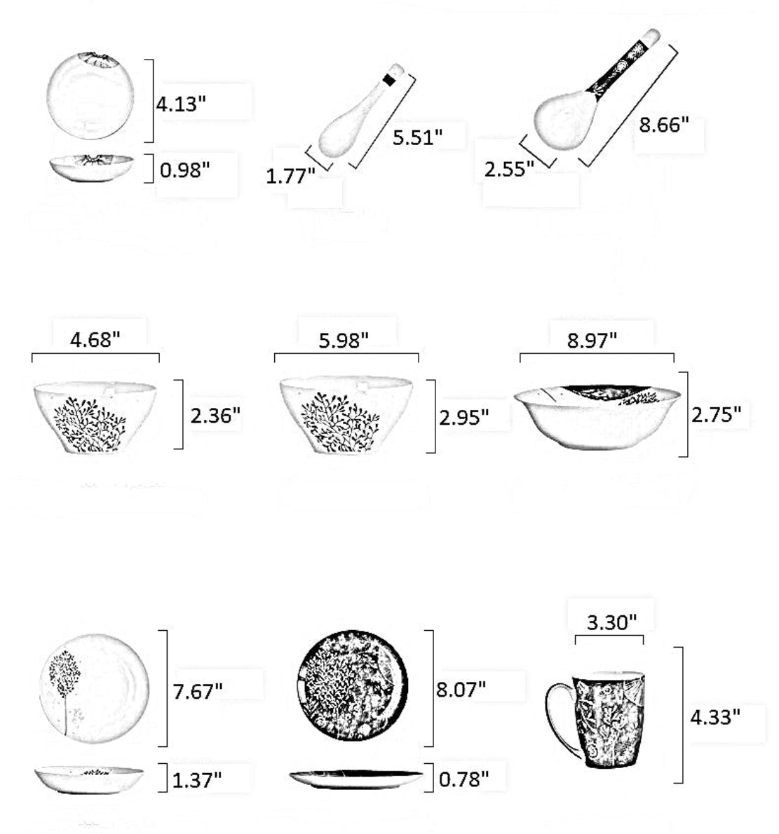 32 Pieces Ceramic Kitchen Dinnerware Set