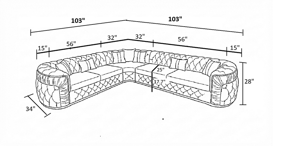 Classy High End Velvet Fabric Sectional Sofa