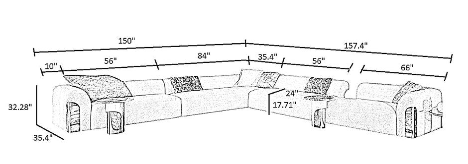 Magnificent Boucle Fabric Sectional L-Shaped Sofa