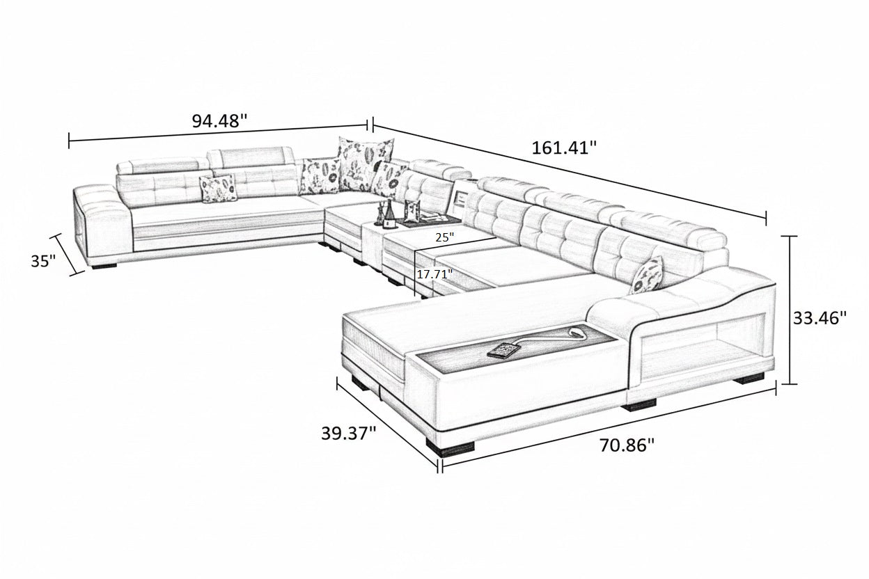 Multifunctional Leather Sectional Sofa with Chaise