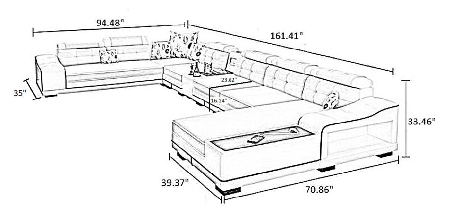 Multifunctional Leather Sectional Sofa with Chaise