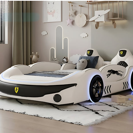LED Leather Kids Car Bed With Mattress / Ruchi