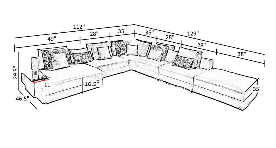 Spacious Leather Modular Sectional Sofa With Chaise