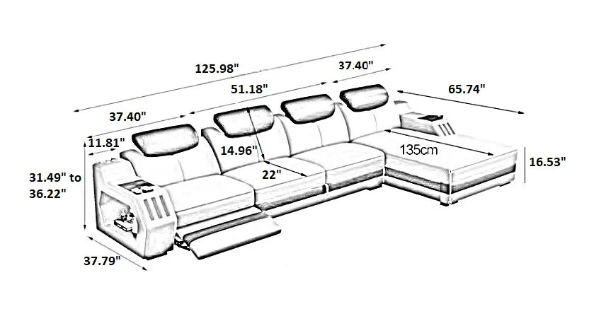 Power Recliner Leather LED Sofa Bed / Ruchi