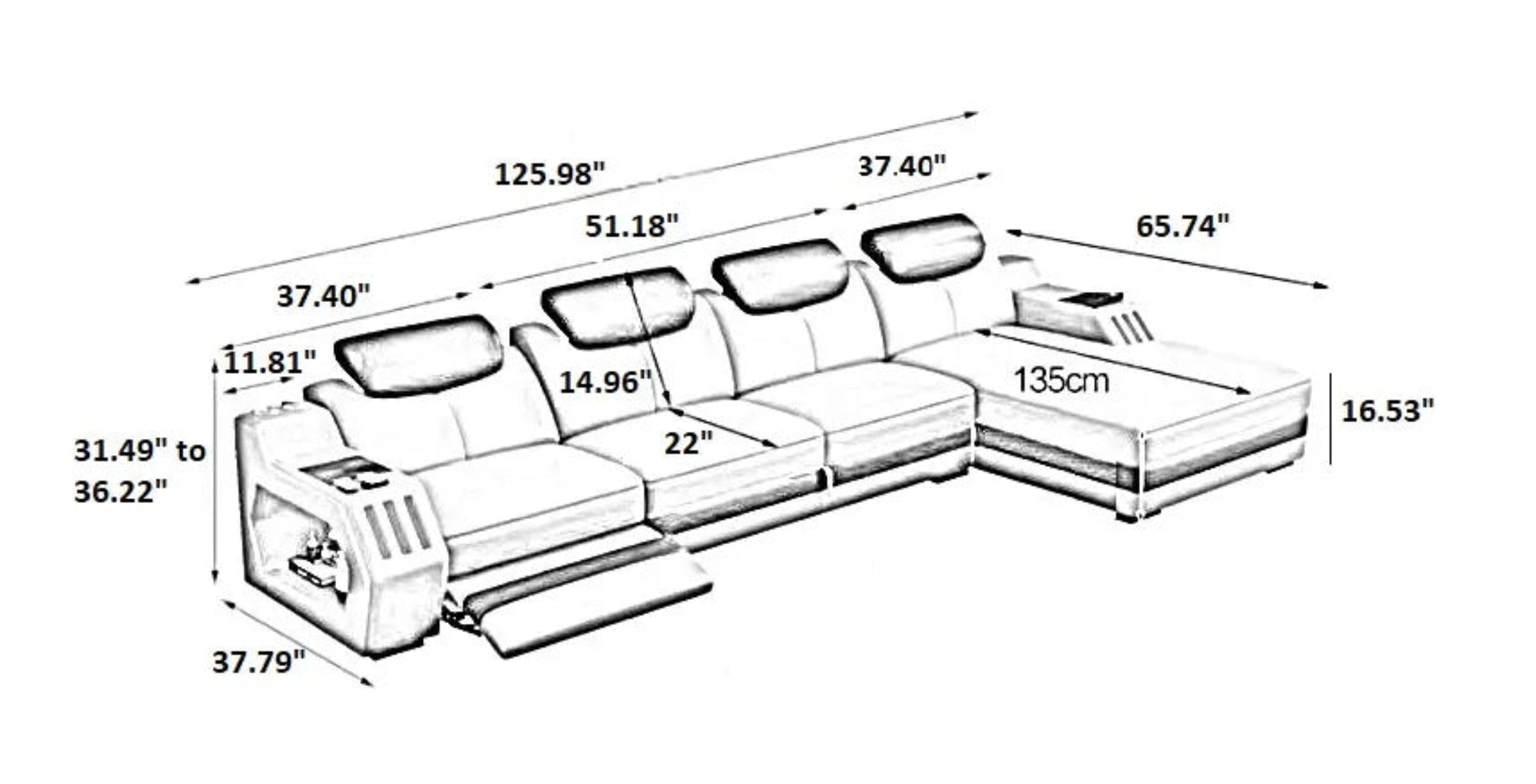 Power Recliner Leather LED Sofa Bed / Ruchi