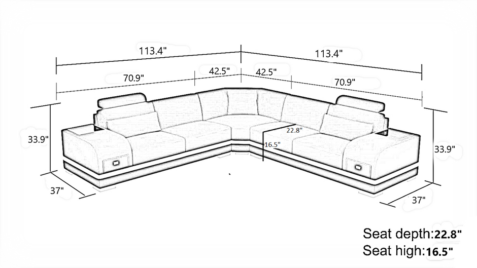 L-Shaped Leather Sectional Sofa With Storage