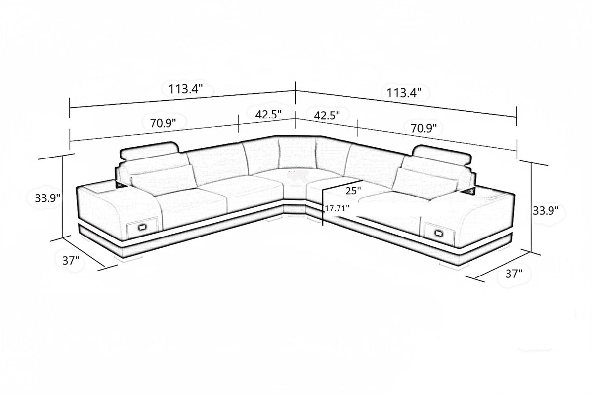 L-Shaped Leather Sectional Sofa With Storage