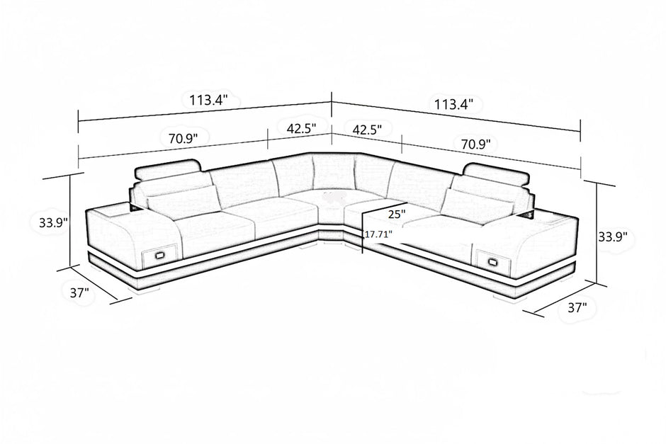 L-Shaped Leather Sectional Sofa With Storage