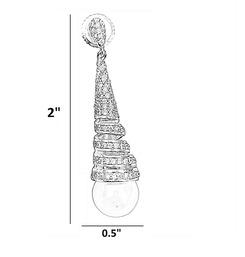 Spiral Design Cubic Zirconia Metal Pearl Earrings / Ruchi