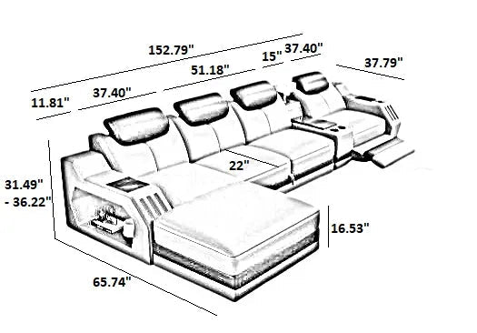 Multifunctional LED Leather Recliner Sofa Bed