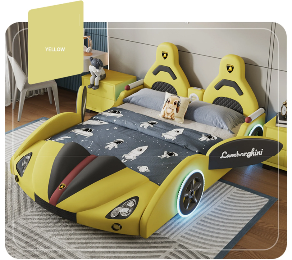 Car Theme Childrens LED Leather Bed / Ruchi