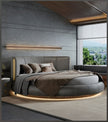 Modern Leather Round Bed With LED Lights / Ruchi