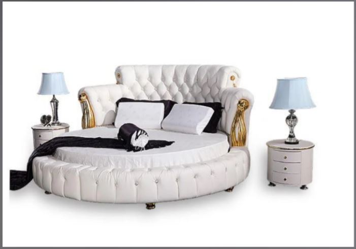 Leather Upholstery Modern Luxurious Round Bed / Ruchi