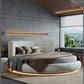 Modern Leather Upholstered LED Strip Wooden Round Bed / Ruchi