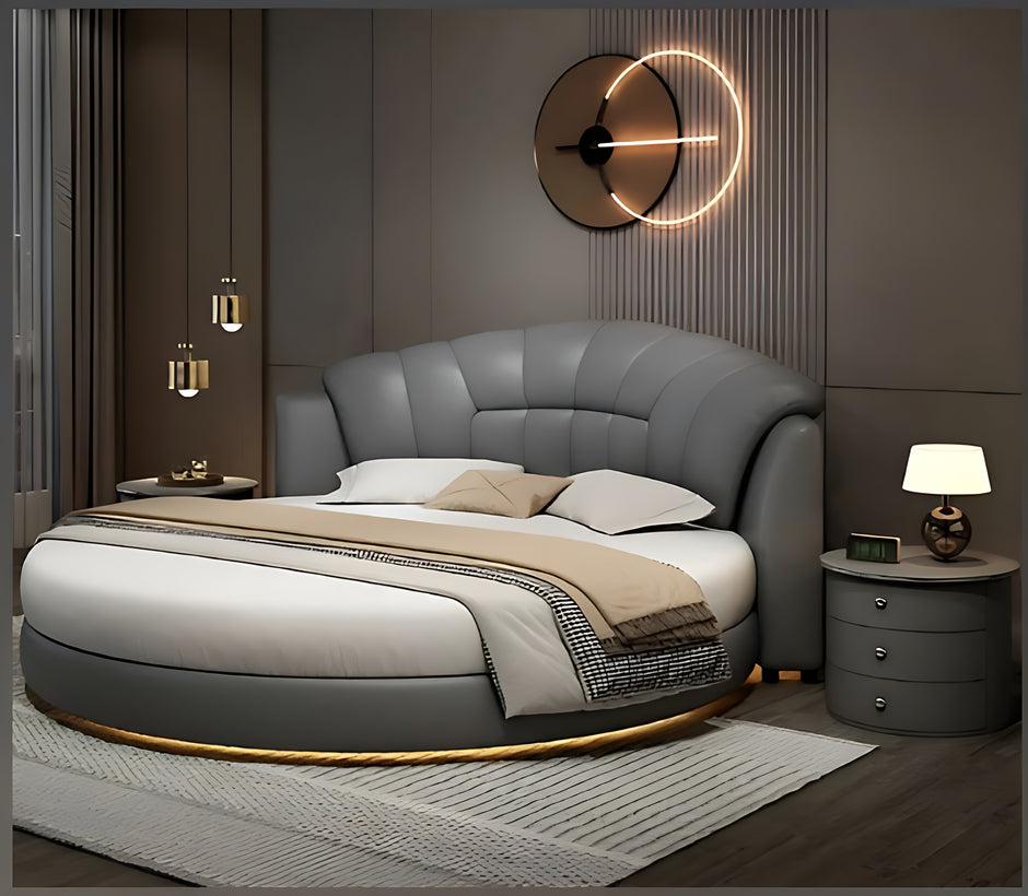 LED Leather Round Bed / Ruchi 