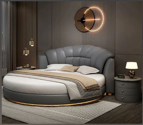 LED Leather Round Bed