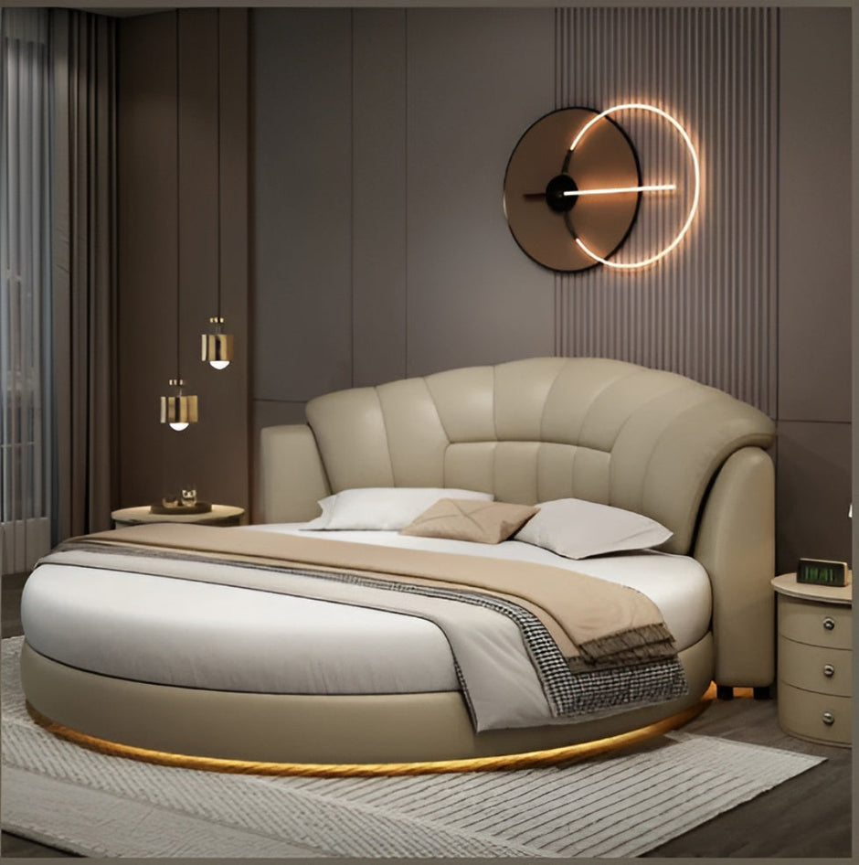 LED Leather Round Bed