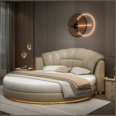LED Leather Round Bed