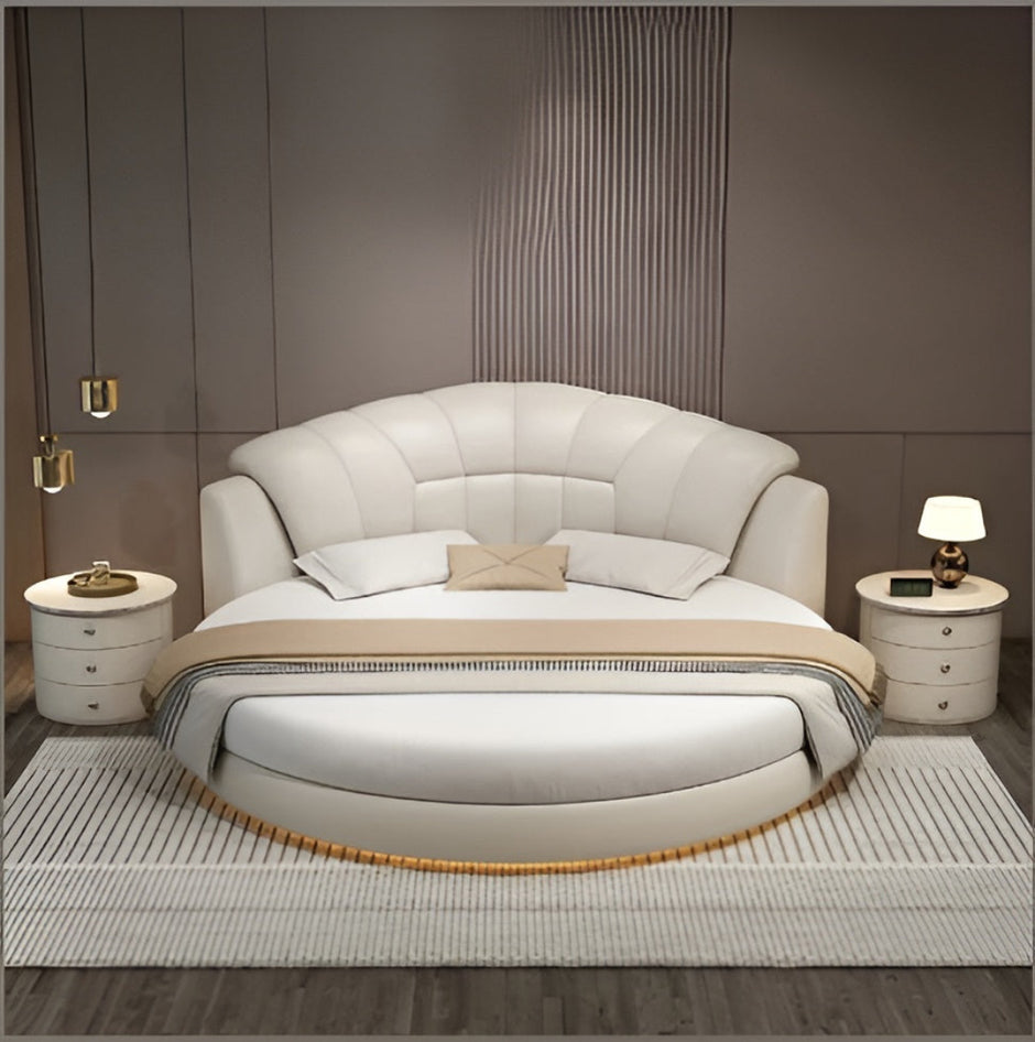 LED Leather Round Bed / Ruchi 