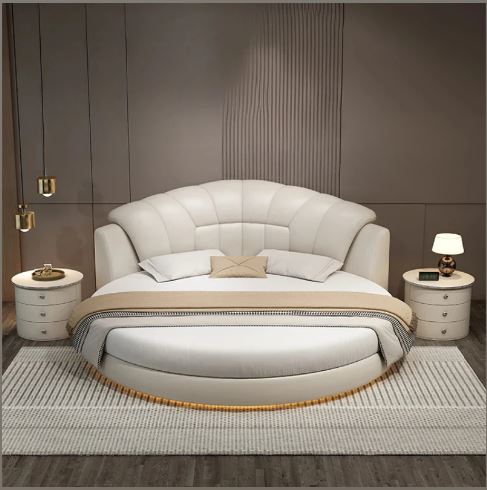 LED Leather Round Bed