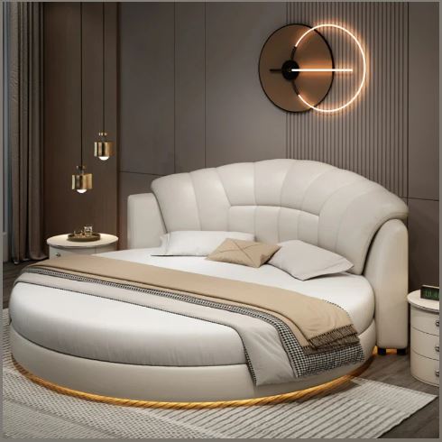LED Leather Round Bed