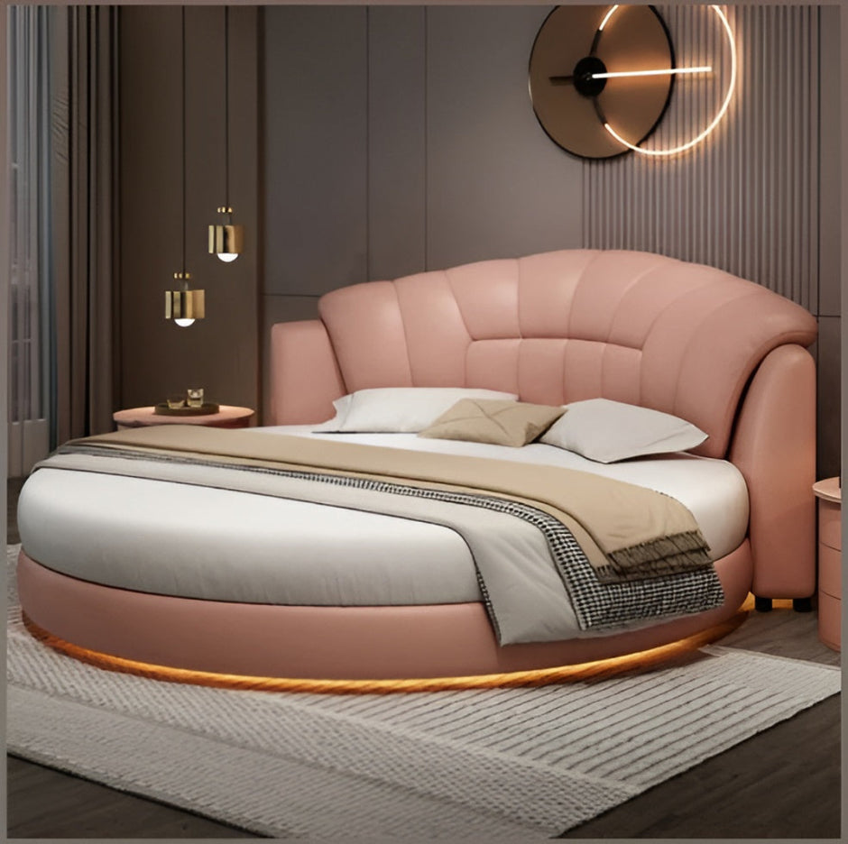 LED Leather Round Bed / Ruchi 