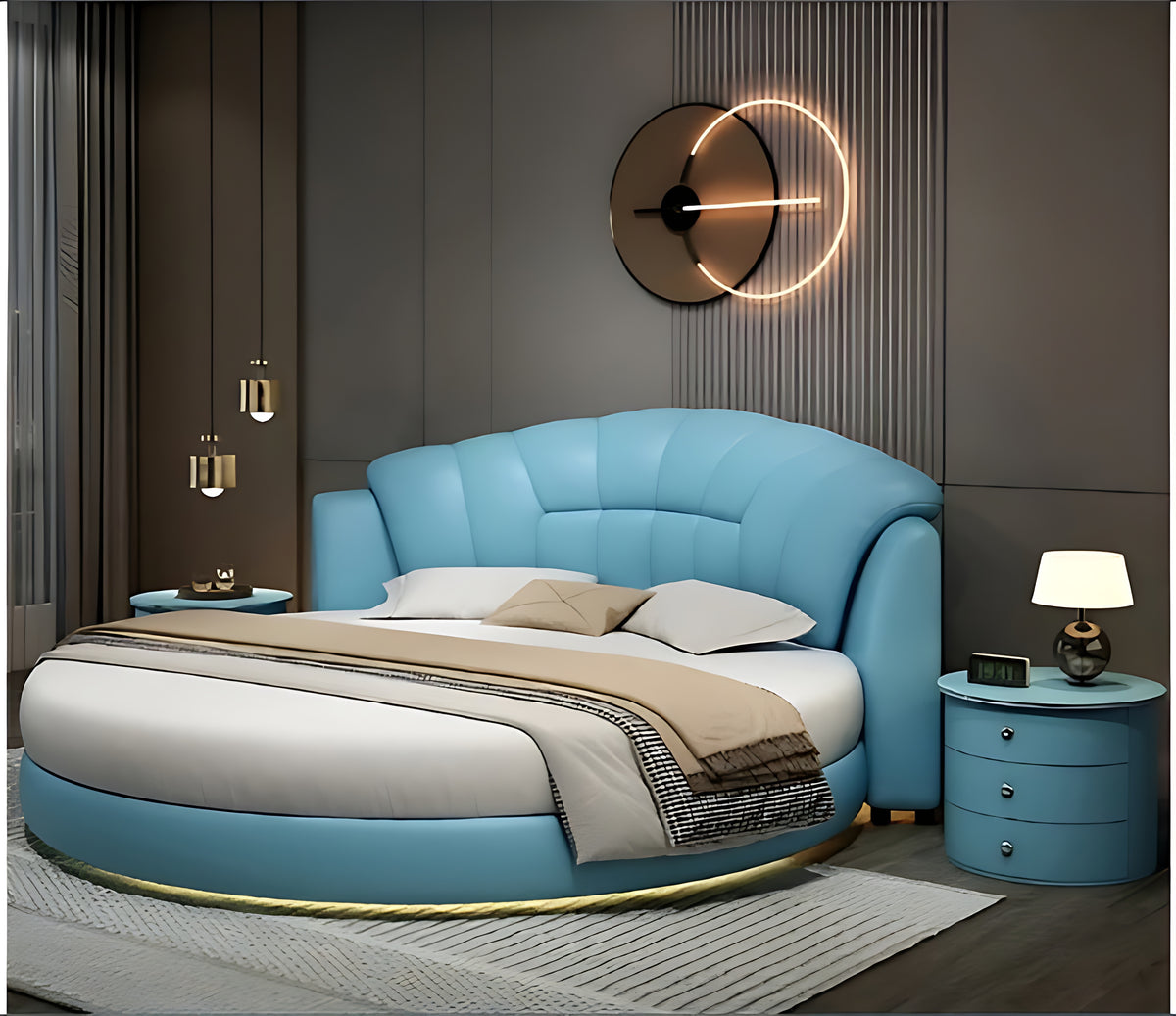 LED Leather Round Bed / Ruchi 