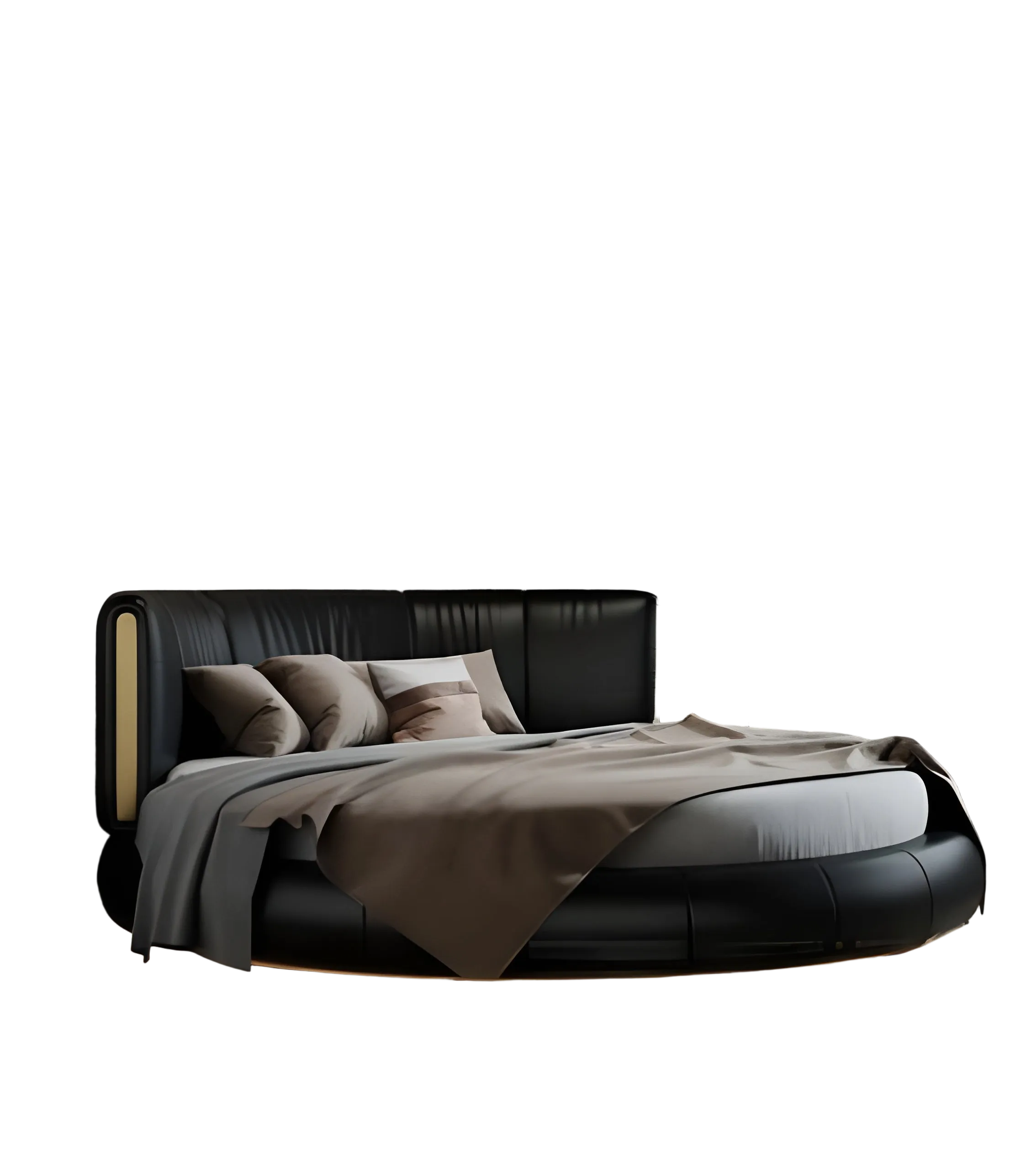 Modern Leather Round Bed With LED Lights