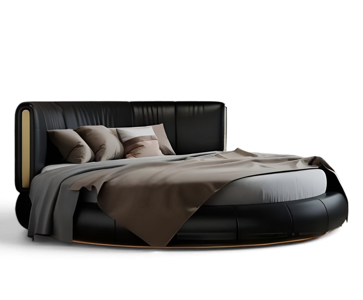 Modern Leather Round Bed With LED Lights / Ruchi