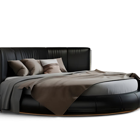 Modern Leather Round Bed With LED Lights / Ruchi