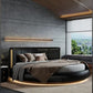 Modern Leather Upholstered LED Strip Wooden Round Bed / Ruchi