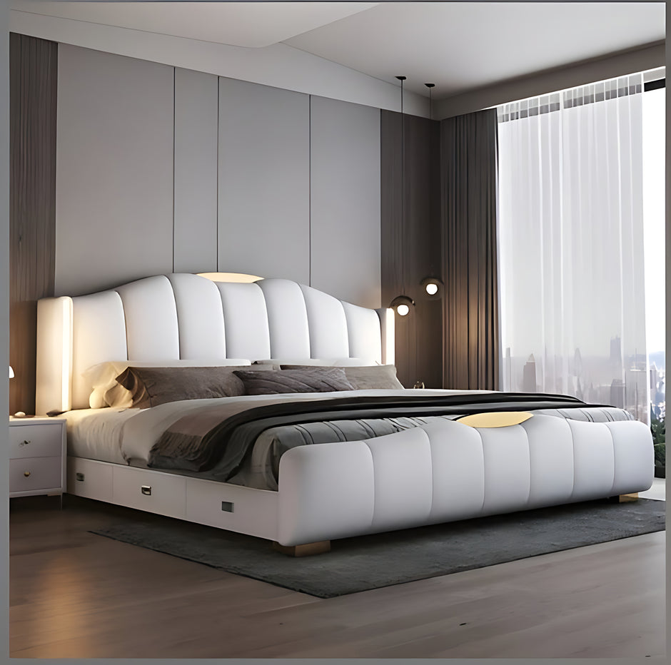 Modern LED Leather Bed With Storage / Ruchi