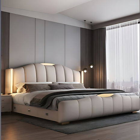 Modern LED Leather Bed With Storage / Ruchi