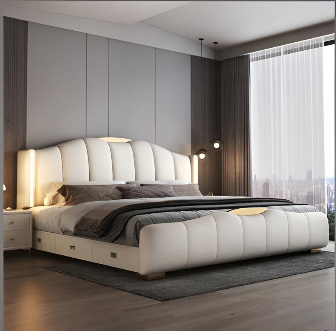 Modern LED Leather Bed With Storage
